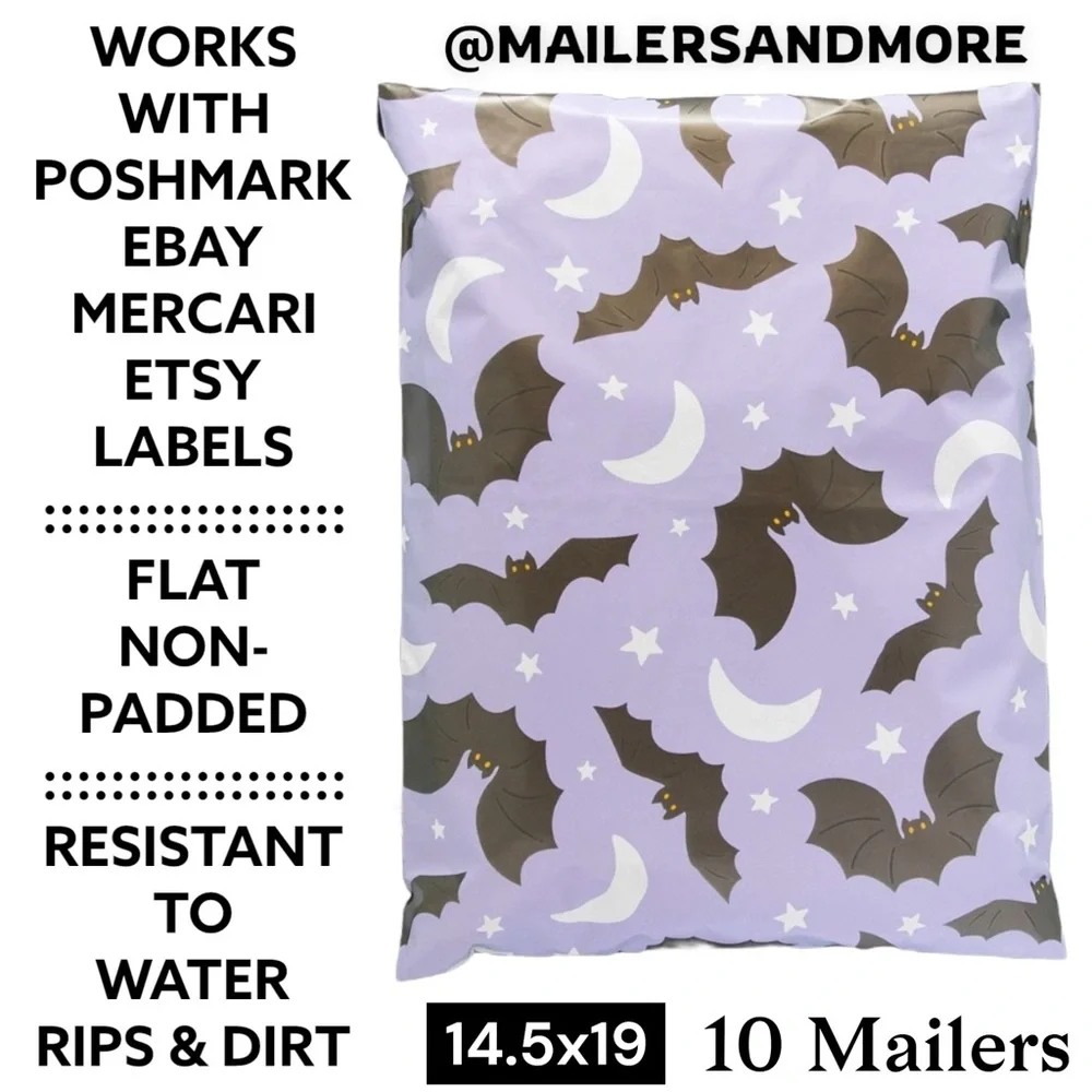 10 Purple Bat and Moon Mailers For Costumes, Jackets, Sweaters & Jeans 14.5x19 - Picture 2 of 4